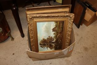 A gilt framed oil on canvas depicting figure by th