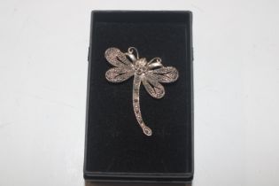 A Sterling silver and marcasite dragonfly brooch