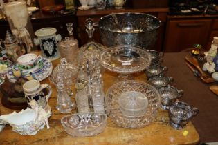 A silver plated punch bowl, cups and ladle; a coll