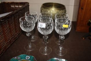 A set of six Waterford wine glasses