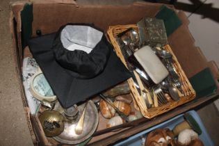A box containing various silver plated cutlery, on