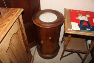 A Victorian cylindrical pot cupboard with marble t