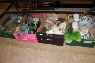 Four boxes of various sundries including glassware