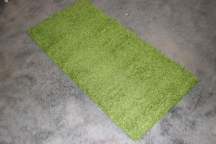 An approx. 4'6" x 2'2" green patterned rug