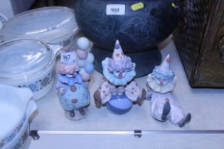 Three Lladro figurines in the form of clowns