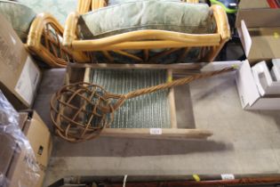 Two vintage wash boards and a carpet beater