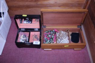 Two boxes containing various costume jewellery to