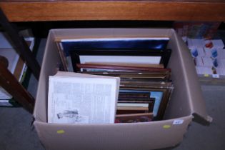 A box of pictures, prints and frames etc.