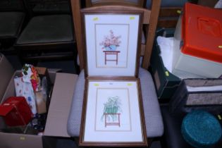 Two watercolour still life studies of flowers by M