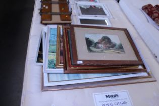 A quantity of various pictures including an oak fr