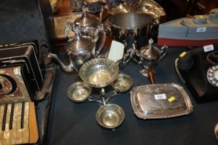 A quantity of silver plated ware to include tea an