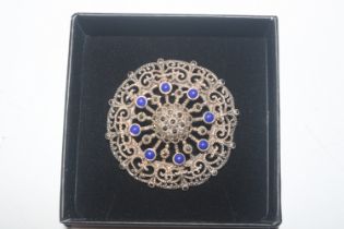 A Sterling silver lapis lazuli and marcasite brooc