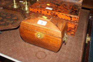 A 19th Century rosewood tea caddy flanked by ring