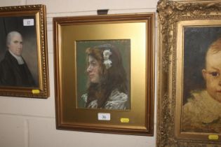 A gilt framed pastel portrait study indistinctly s