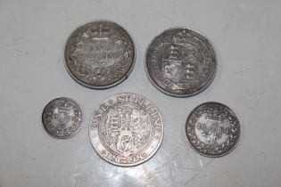 Five silver Victorian coins including Maundy Money