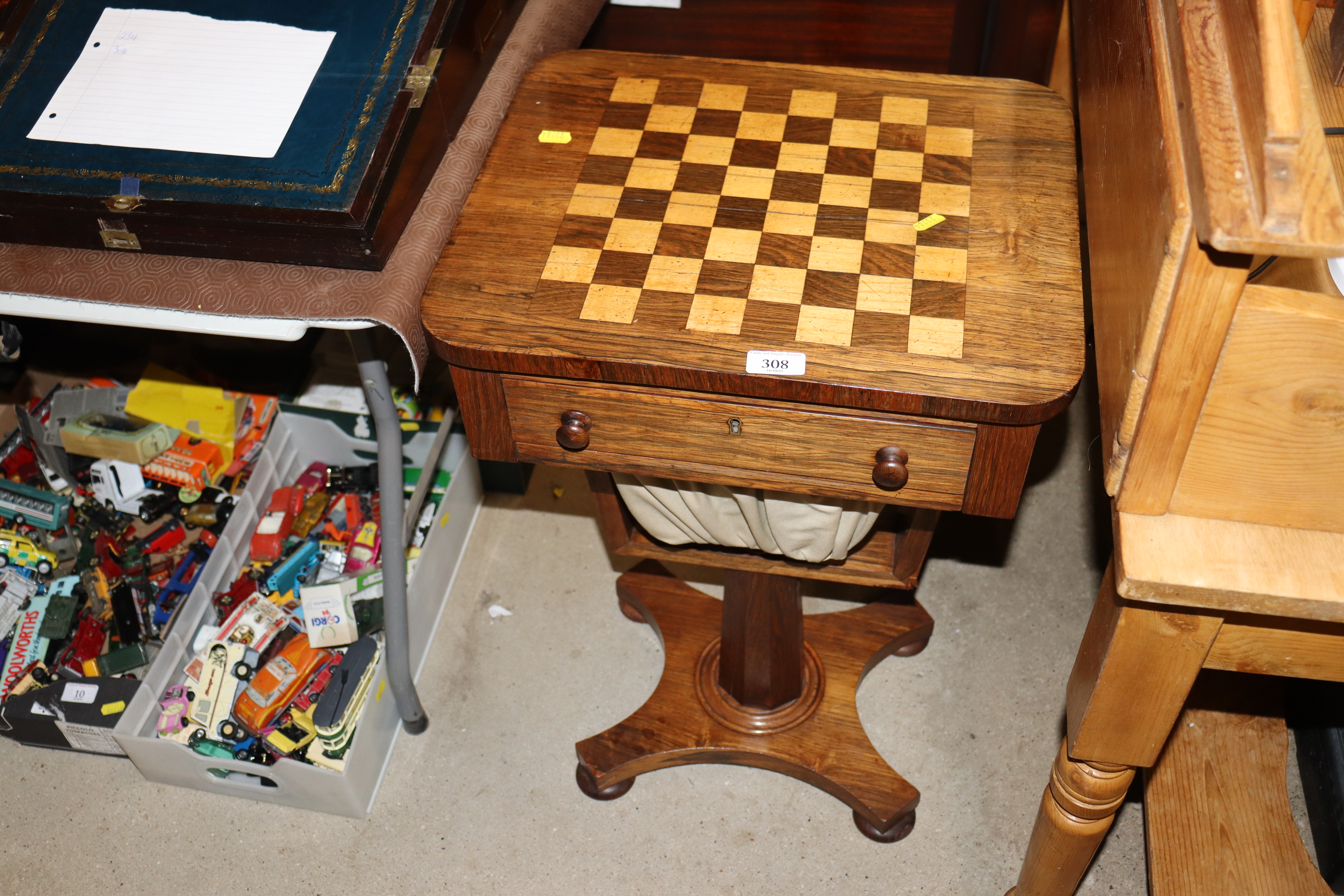 A Victorian games table fitted single drawer