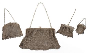 A silver and mesh ladies evening purse and three o