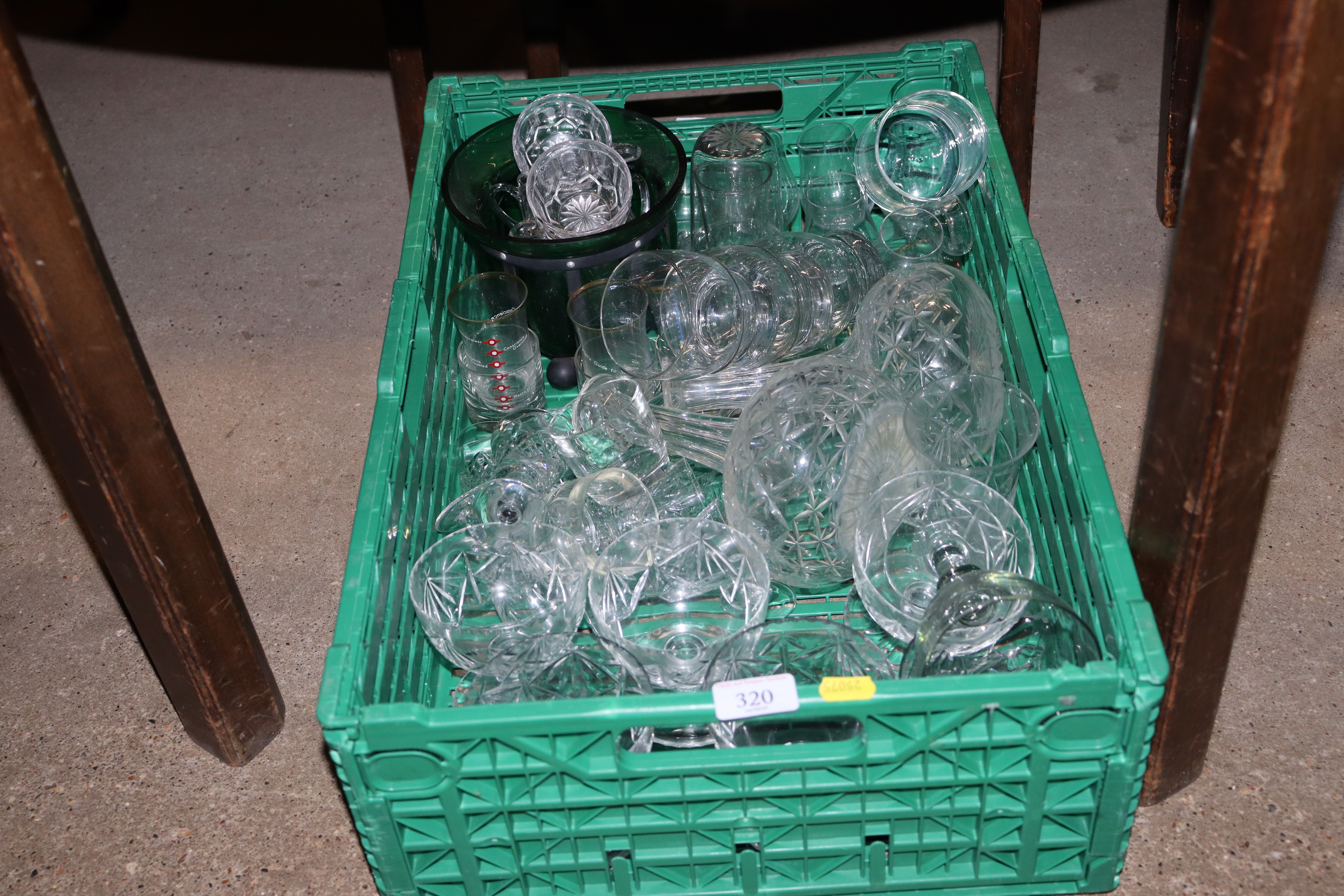 A box of various cut glass and other glassware