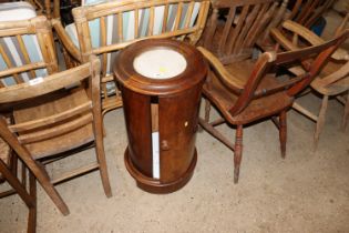 A Victorian cylindrical pot cupboard with marble t