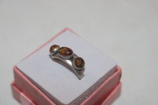 A 925 Sterling silver and amber ring , size M/N