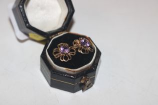 A pair of 9ct gold and amethyst ear-rings