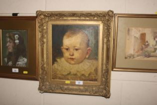 Oil on canvas, study of young child contained in o