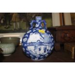 A Chinese blue and white moon flask vase with char