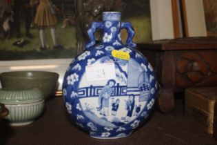 A Chinese blue and white moon flask vase with char