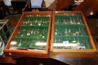 Two souvenir spoon display cases and contents