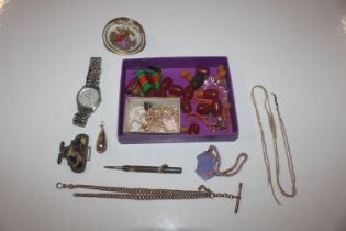 A box of various jewellery and wrist watch