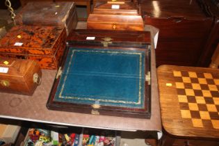 A Victorian rosewood and brass inlaid writing slop