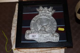 An RAF framed plaque and a embroidery