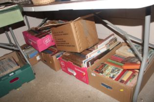 Six boxes of various books to include Biggles Flie