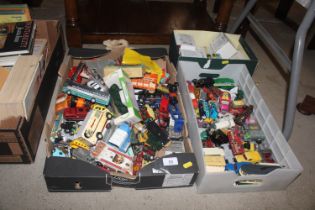 Three boxes of various die-cast model vehicles