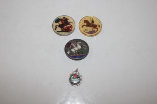 Four enamelled coins, Victorian and Edwardian; thr