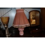 A Studio Pottery table lamp and shade lacking lead