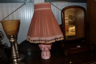 A Studio Pottery table lamp and shade lacking lead