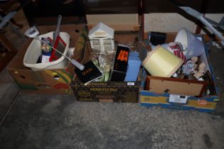 Three boxes containing kitchenalia and various gla