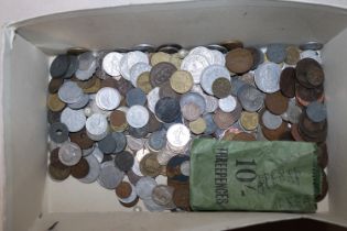 A box containing various coinage