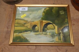 A framed unsigned oil painting of Devon