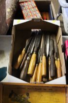 A box of various chisels