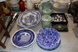 A collection of various patterned blue and white c