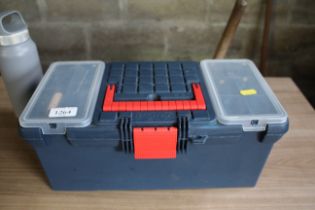 A small plastic tool box and contents of various m