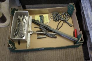A small quantity of tools to include spanners; fen