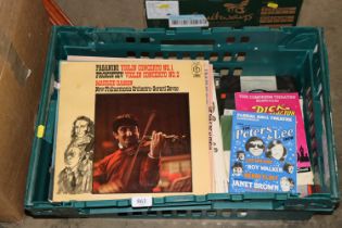 A box containing records and theatre programs