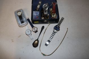 A jewellery box and contents of various watches, l