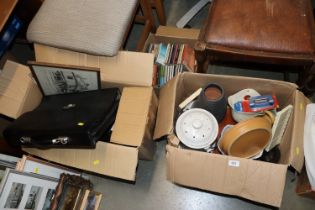 Three boxes containing various glass and china; a