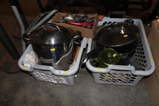 Two boxes containing various kitchenalia and cutle