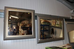 A framed and bevel edged hall mirror together with