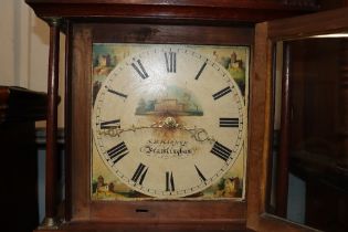 A 19th Century oak long case clock having painted